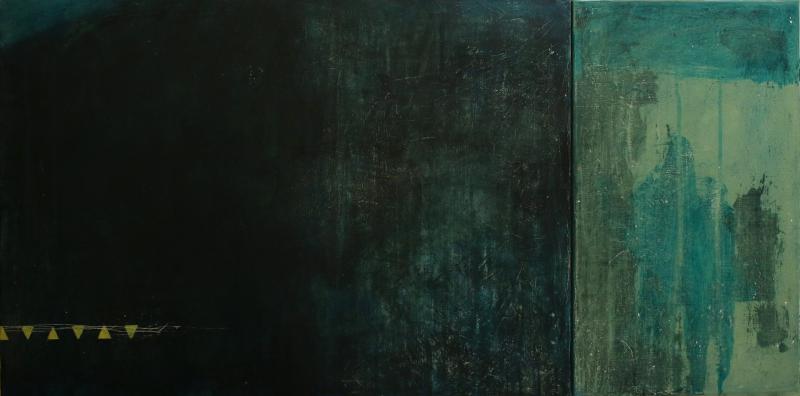 Golden trace- technique mixte sur toile, 46 x 92 cm, 2019
